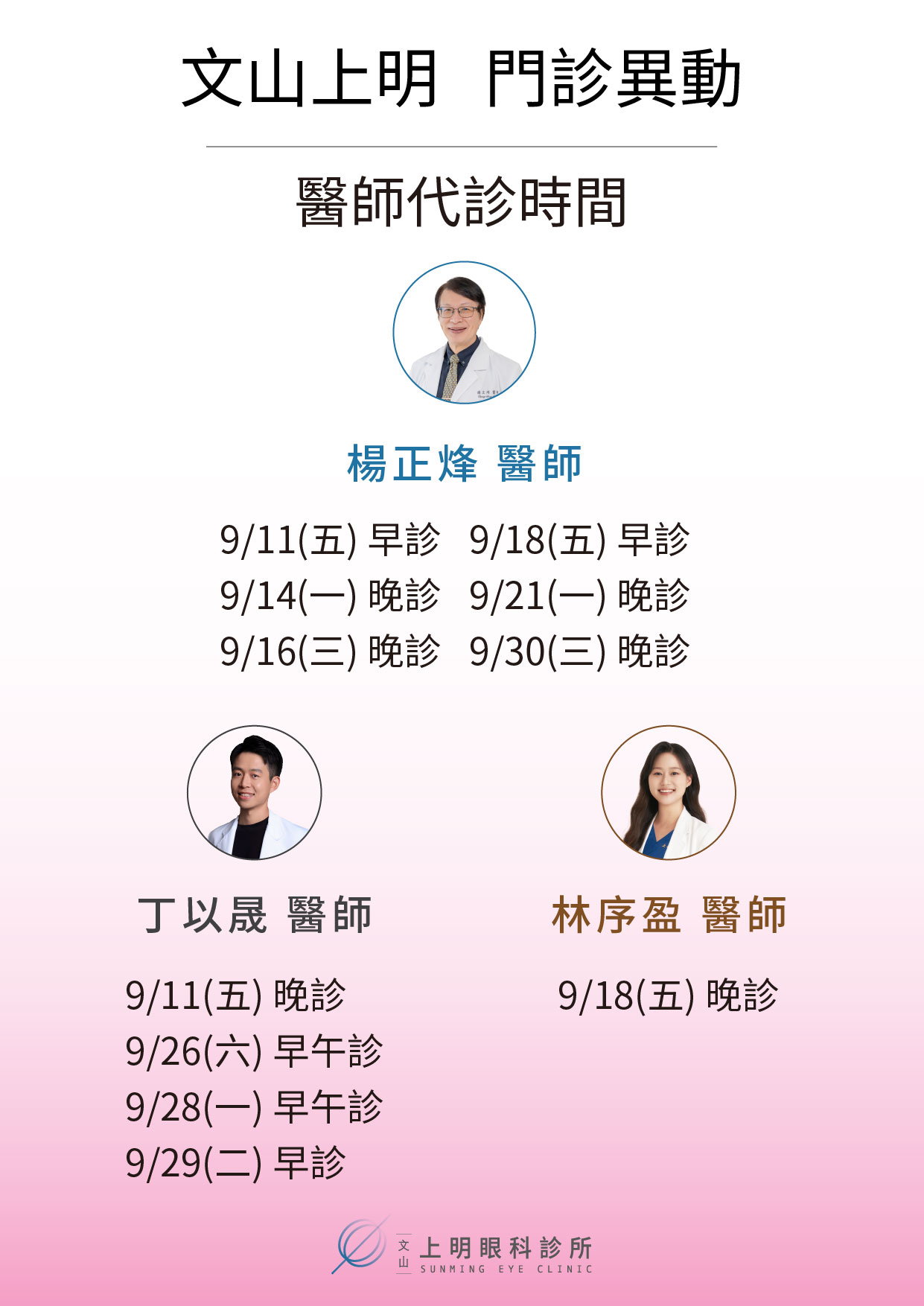 文山上明-9月份門診異動